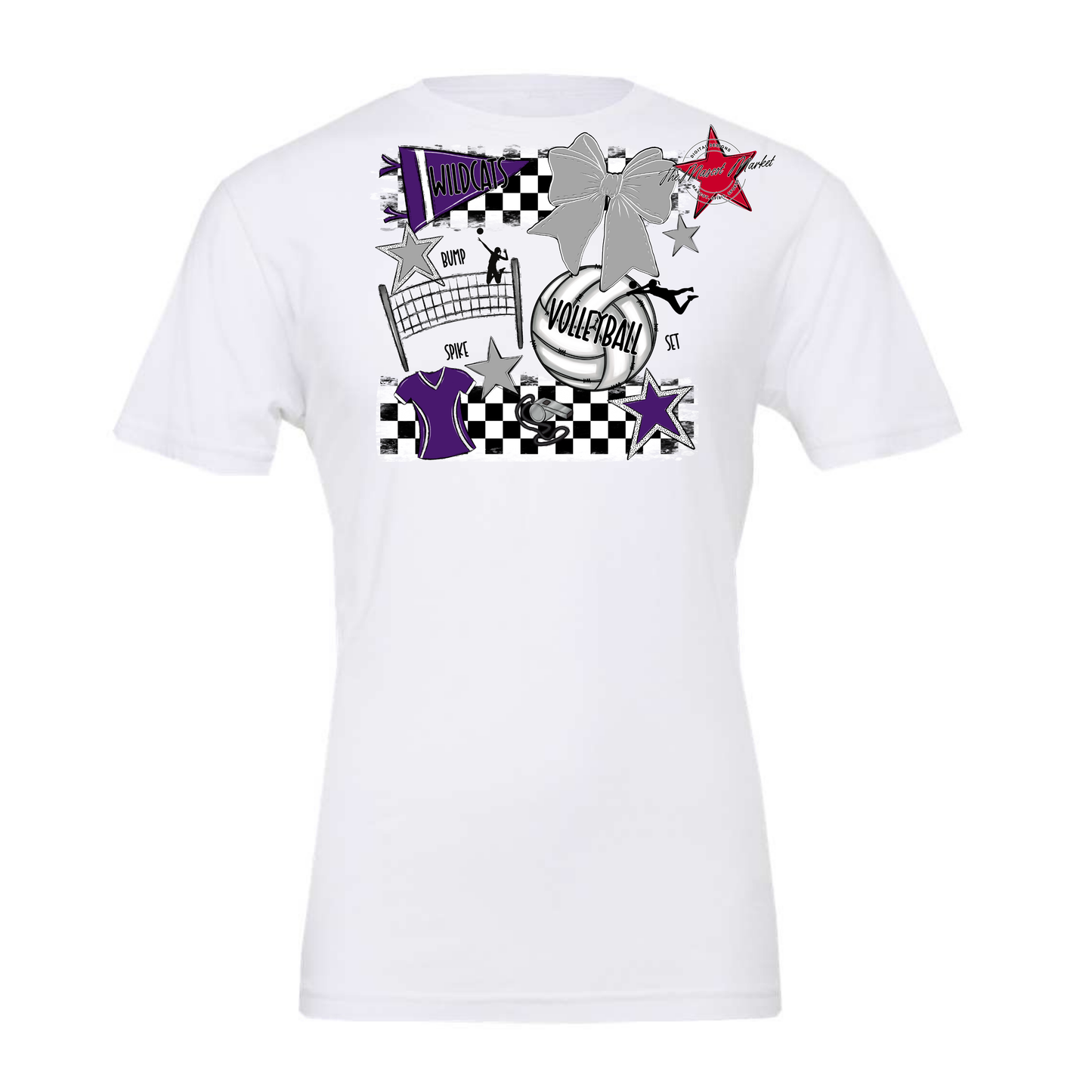 Wildcats Checkers Volleyball Spirit Design-Purple-Grey