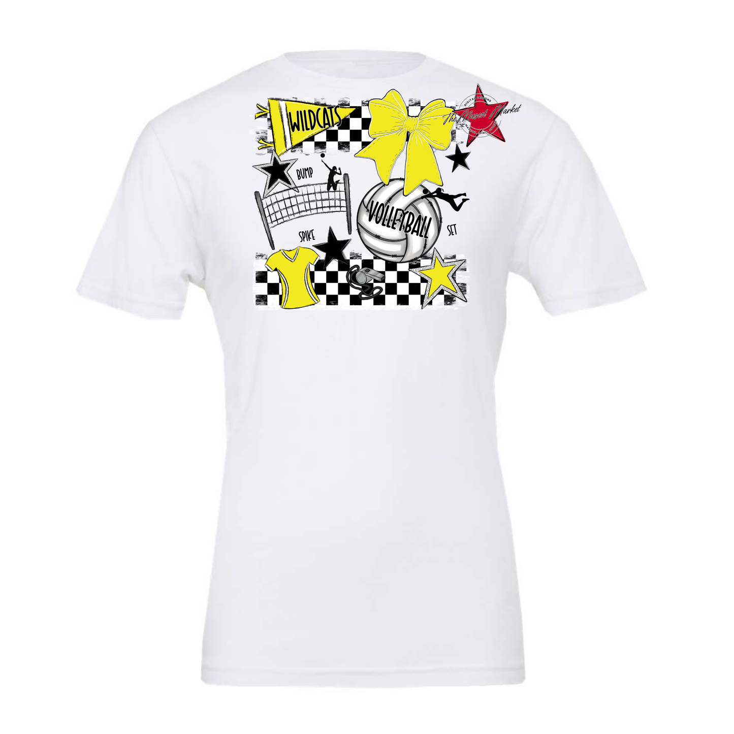Wildcats Checkers Volleyball Spirit Design-Bright Yellow