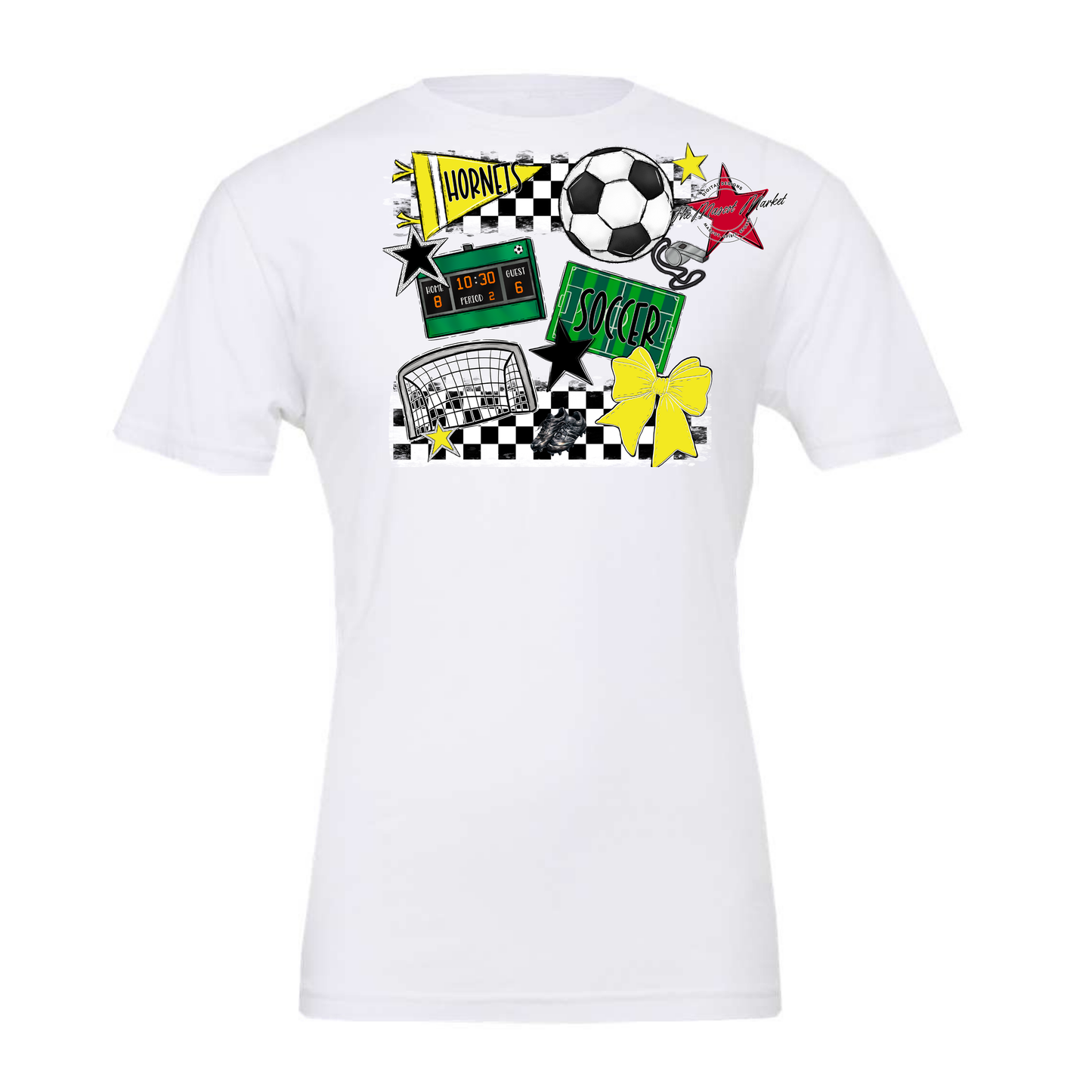 Hornets Checkers Soccer Spirit Design-Bright Yellow