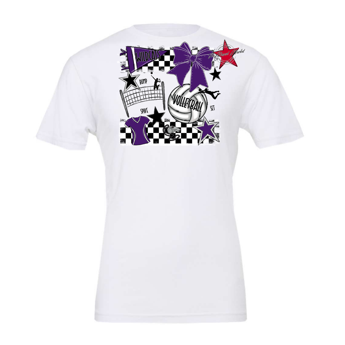 Wildcats Checkers Volleyball Spirit Design-Purple
