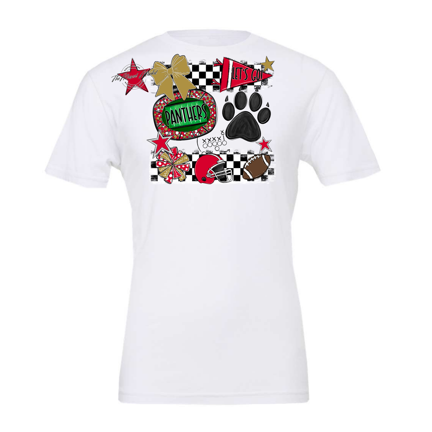 Panthers Checkers Mascot Spirit Design w Paw-Red-Gold