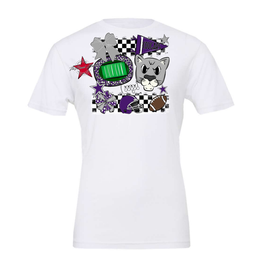 Cougars Checkers Mascot Spirit Design-Purple-Grey