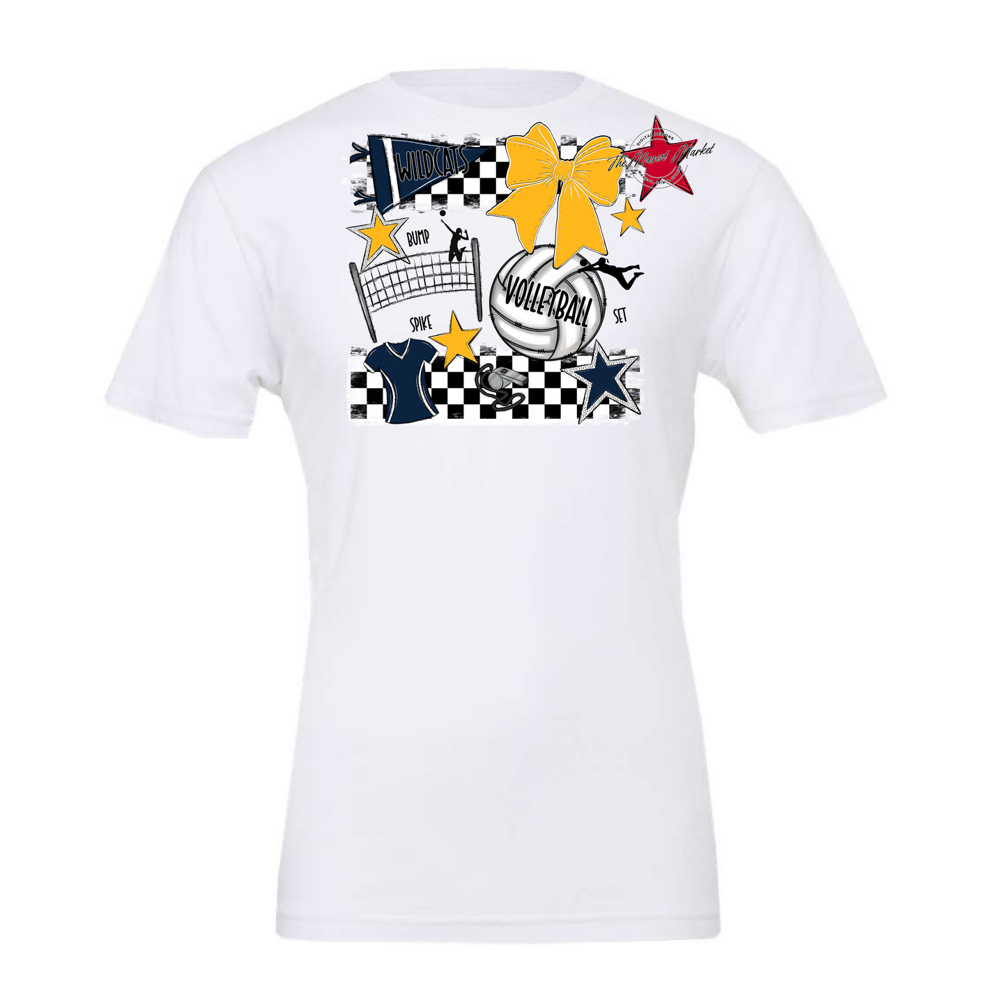 Wildcats Checkers Volleyball Spirit Design-Navy-Yellow