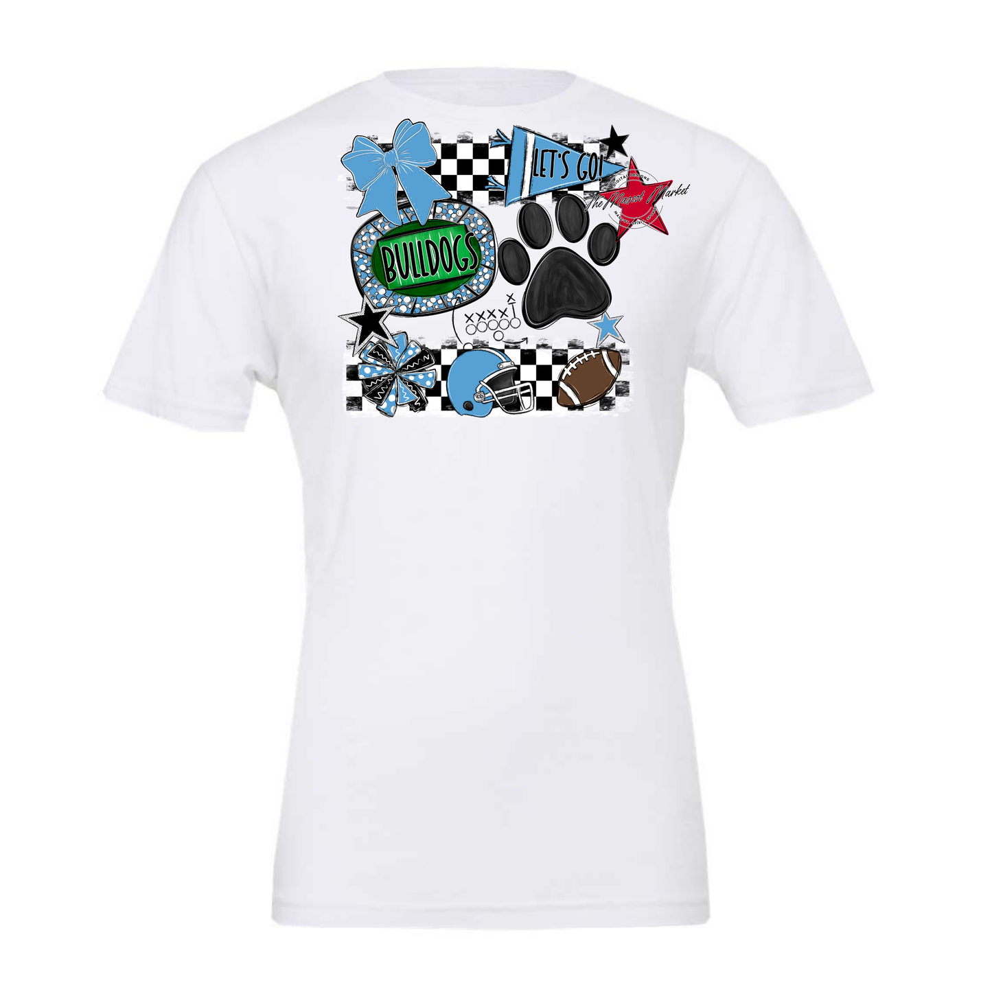 Bulldogs Checkers Mascot Spirit Design w Paw-Carolina Blue