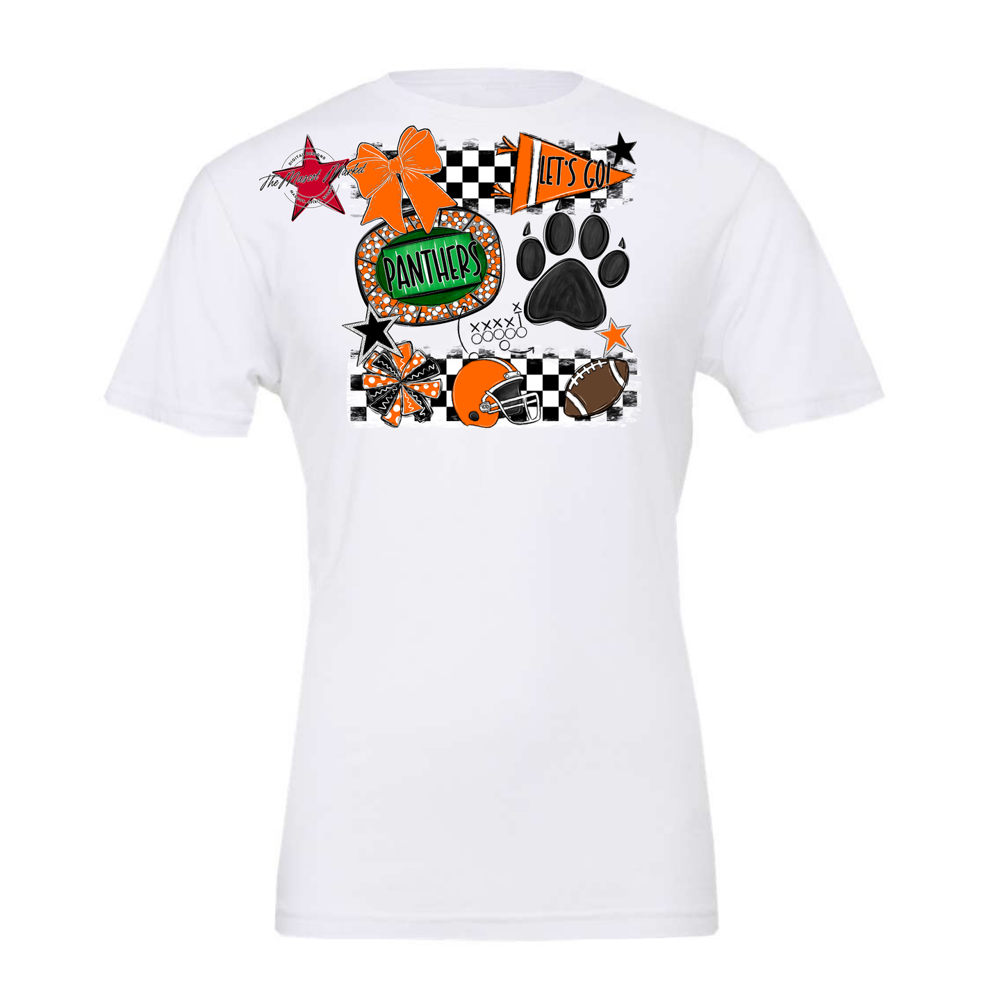 Panthers Checkers Mascot Spirit Design w Paw-Orange