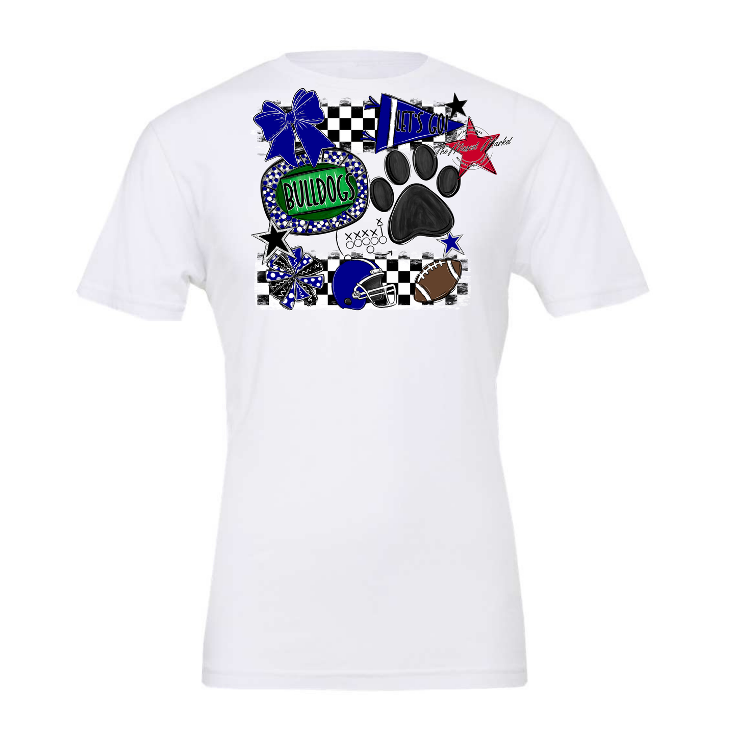 Bulldogs Checkers Mascot Spirit Design w Paw-Blue