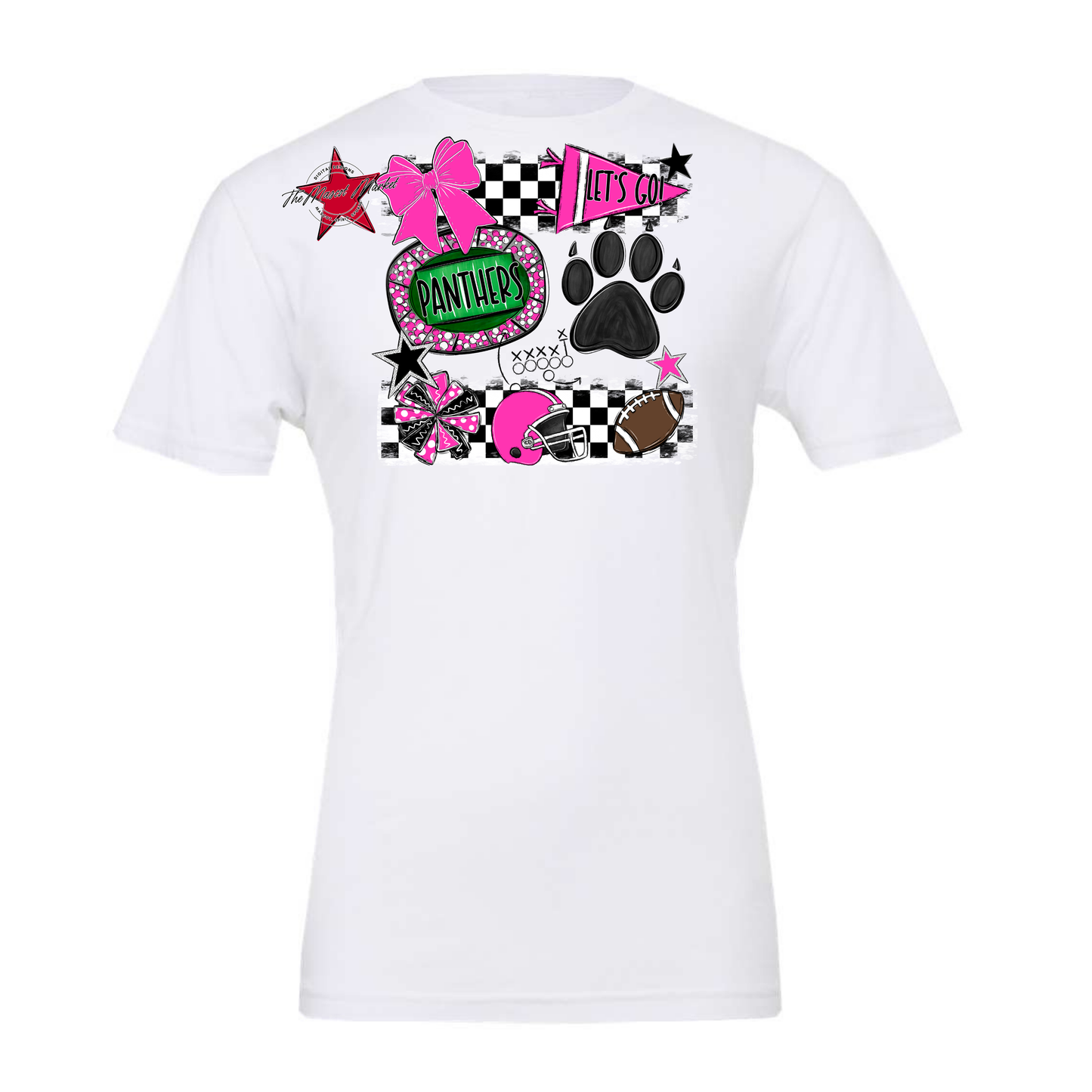 Panthers Checkers Mascot Spirit Design w Paw-Pink