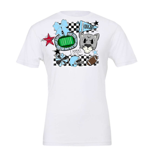 Cougars Checkers Mascot Spirit Design-Columbia Blue