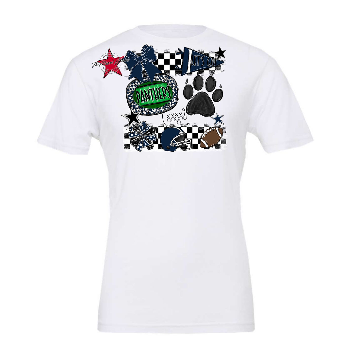 Panthers Checkers Mascot Spirit Design w Paw-Navy