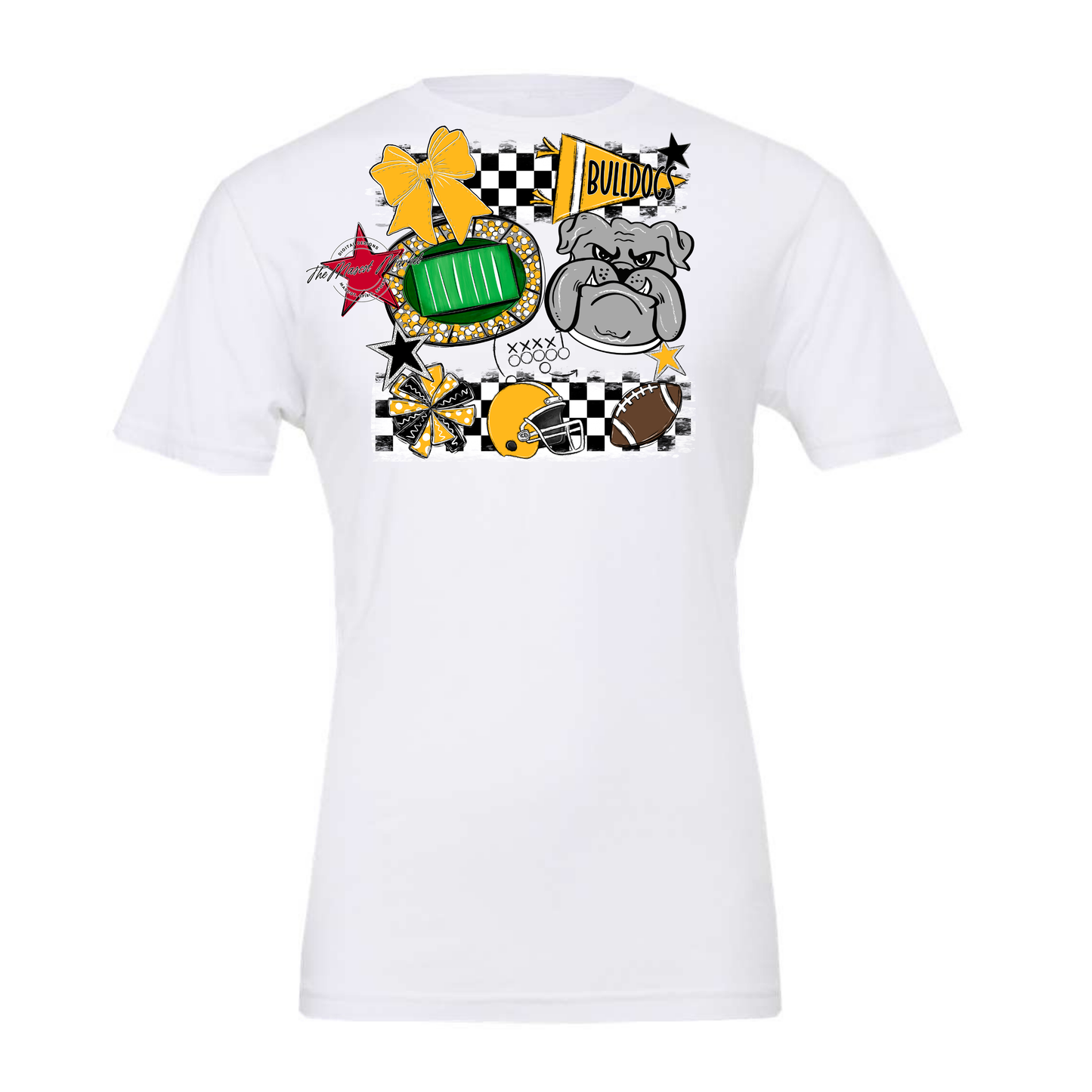 Bulldogs Checkers Mascot Spirit Design-Yellow