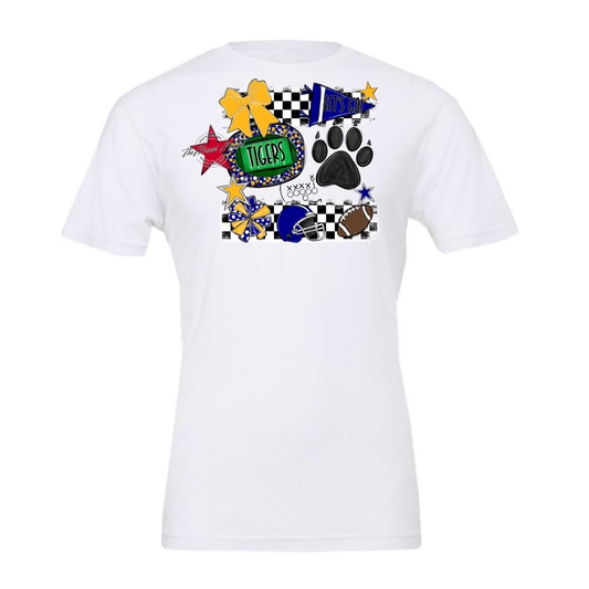 Tigers Checkers Mascot Spirit Design w Paw-Blue-Yellow