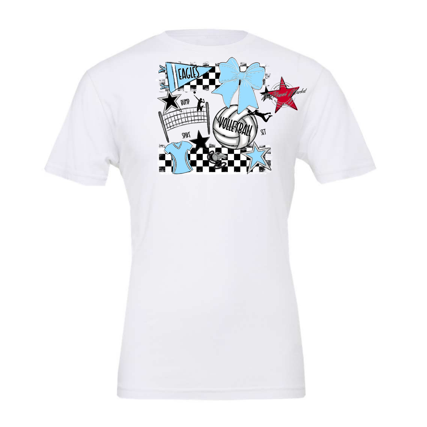 Eagles Volleyball Checkers Design-Columbia Blue