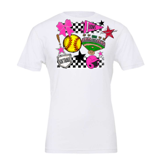 Lions Checkers Softball Spirit Design-Pink