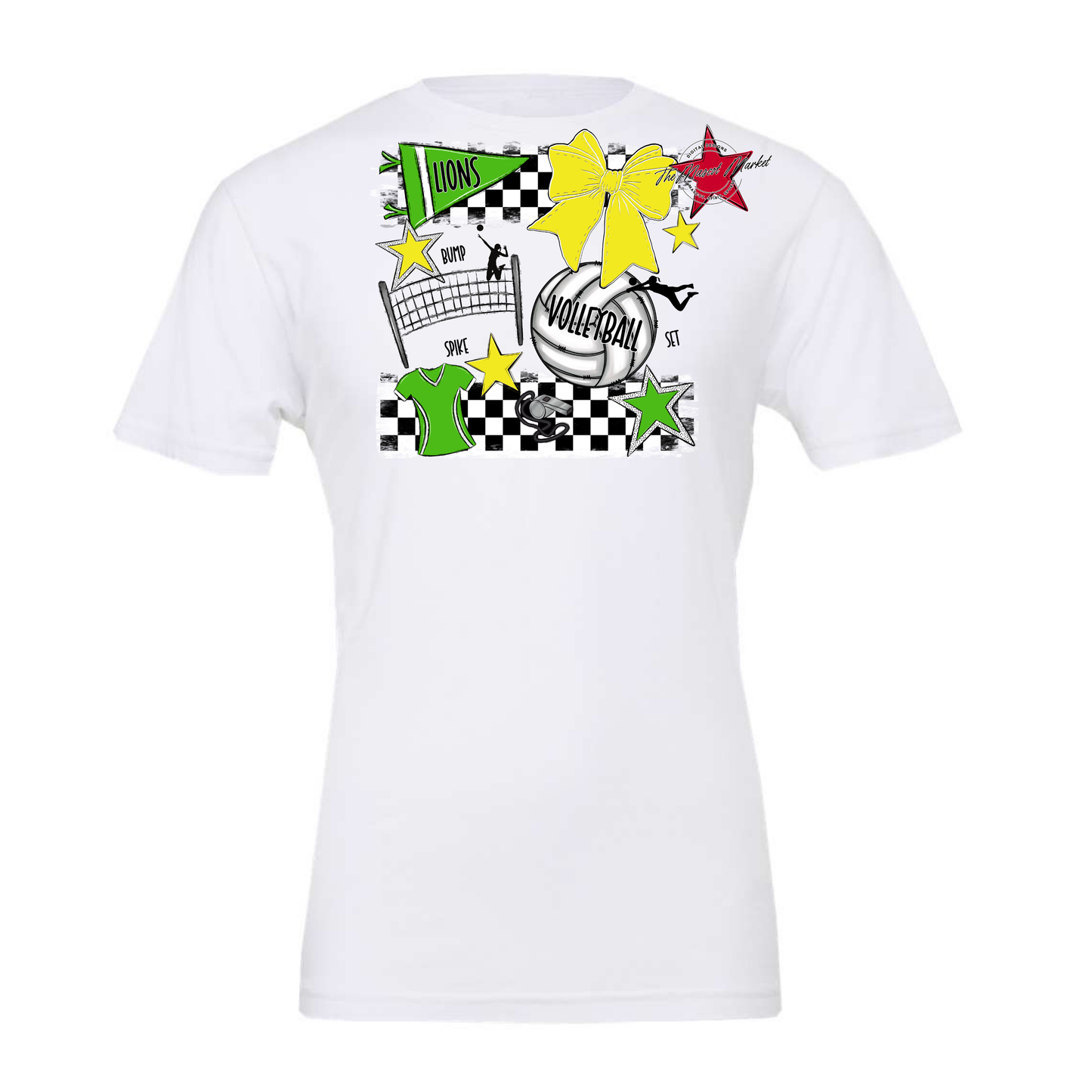 Lions Checkers Volleyball Spirit Design-Bright Green-Bright Yellow