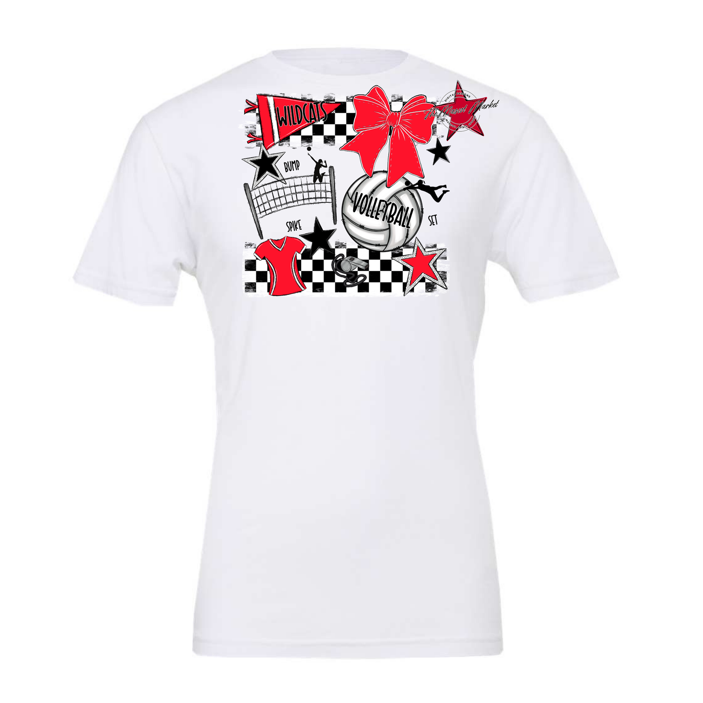 Wildcats Checkers Volleyball Spirit Design-Bright Red