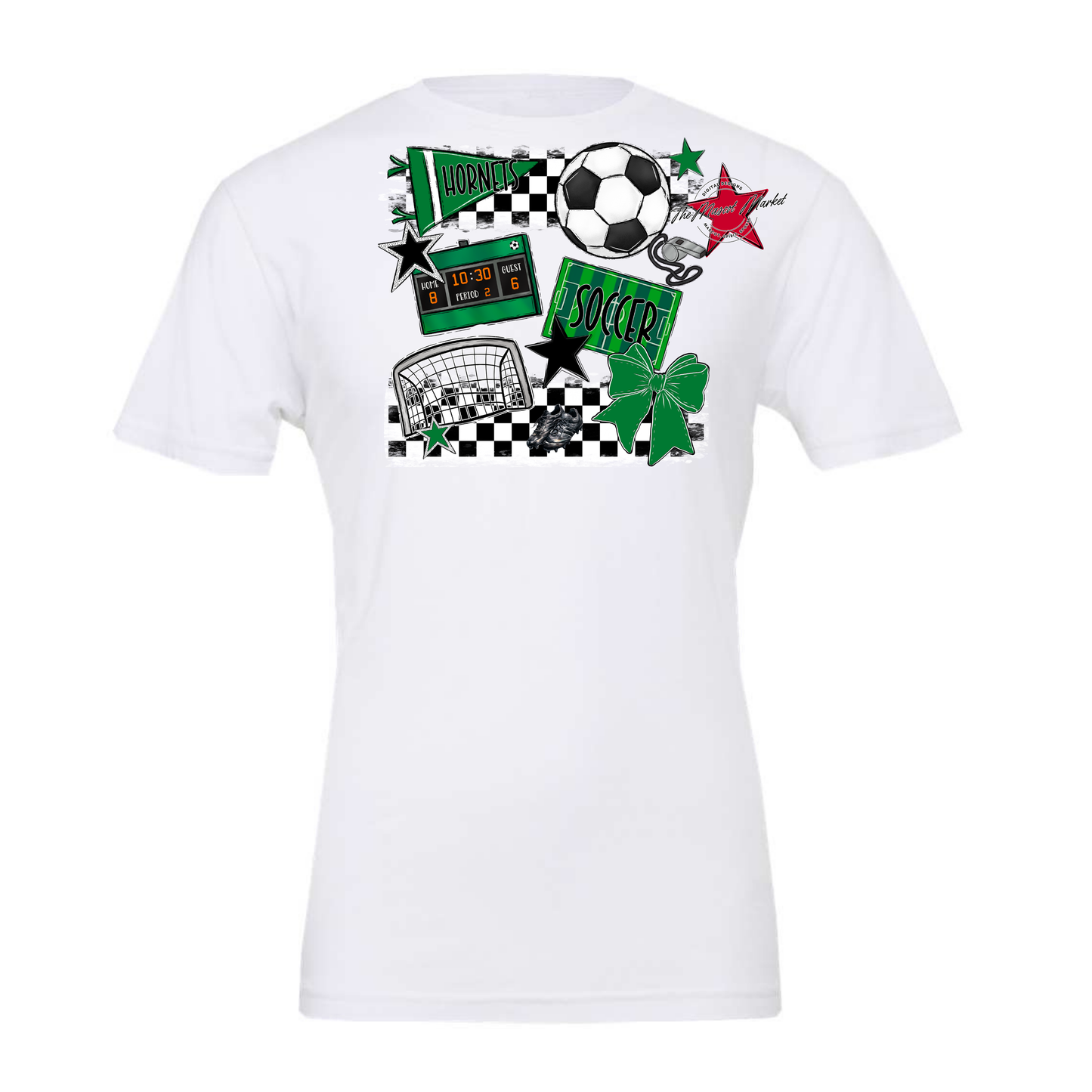 Hornets Checkers Soccer Spirit Design-Kelly Green