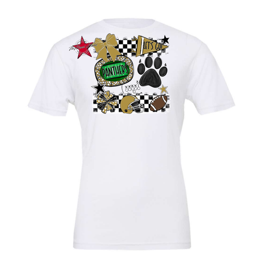 Panthers Checkers Mascot Spirit Design w Paw-Gold