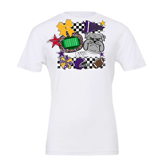Bulldogs Checkers Mascot Spirit Design-Purple-Yellow