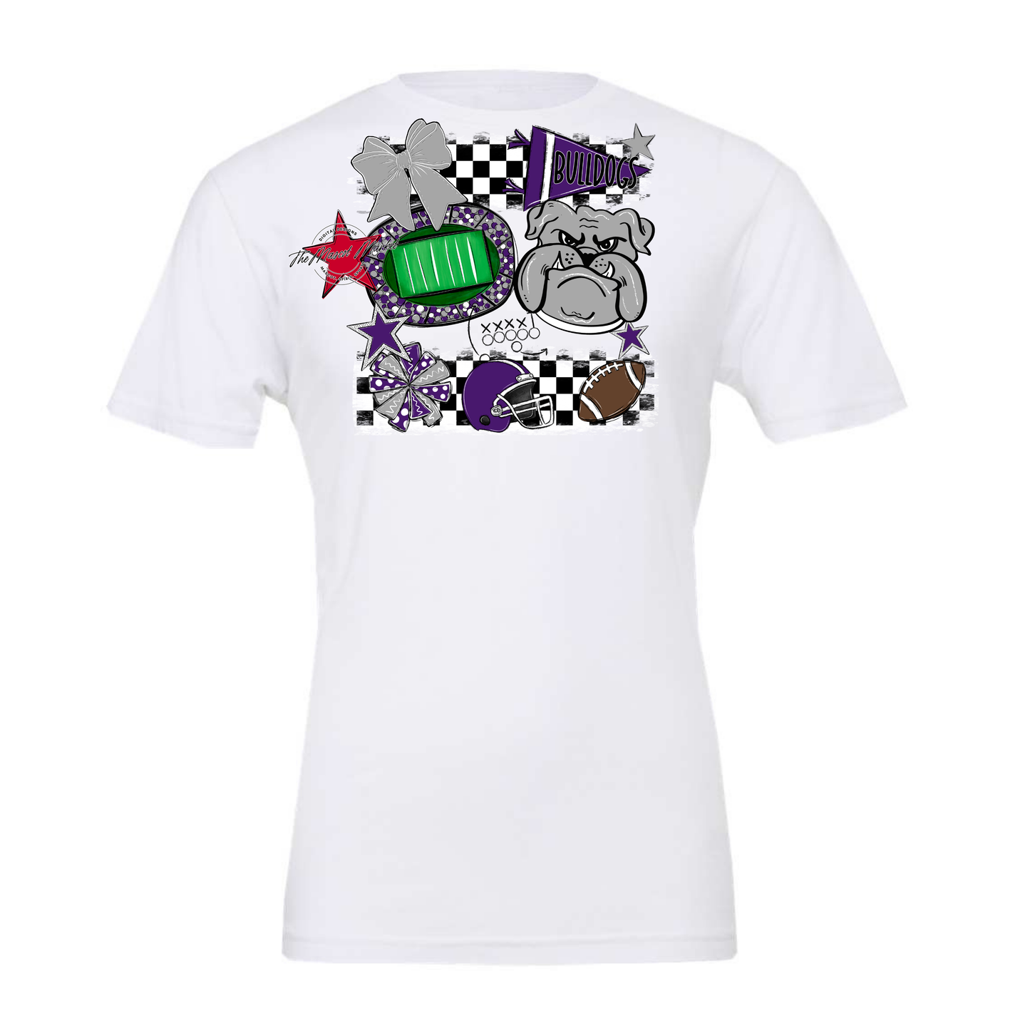 Bulldogs Checkers Mascot Spirit Design-Purple-Grey