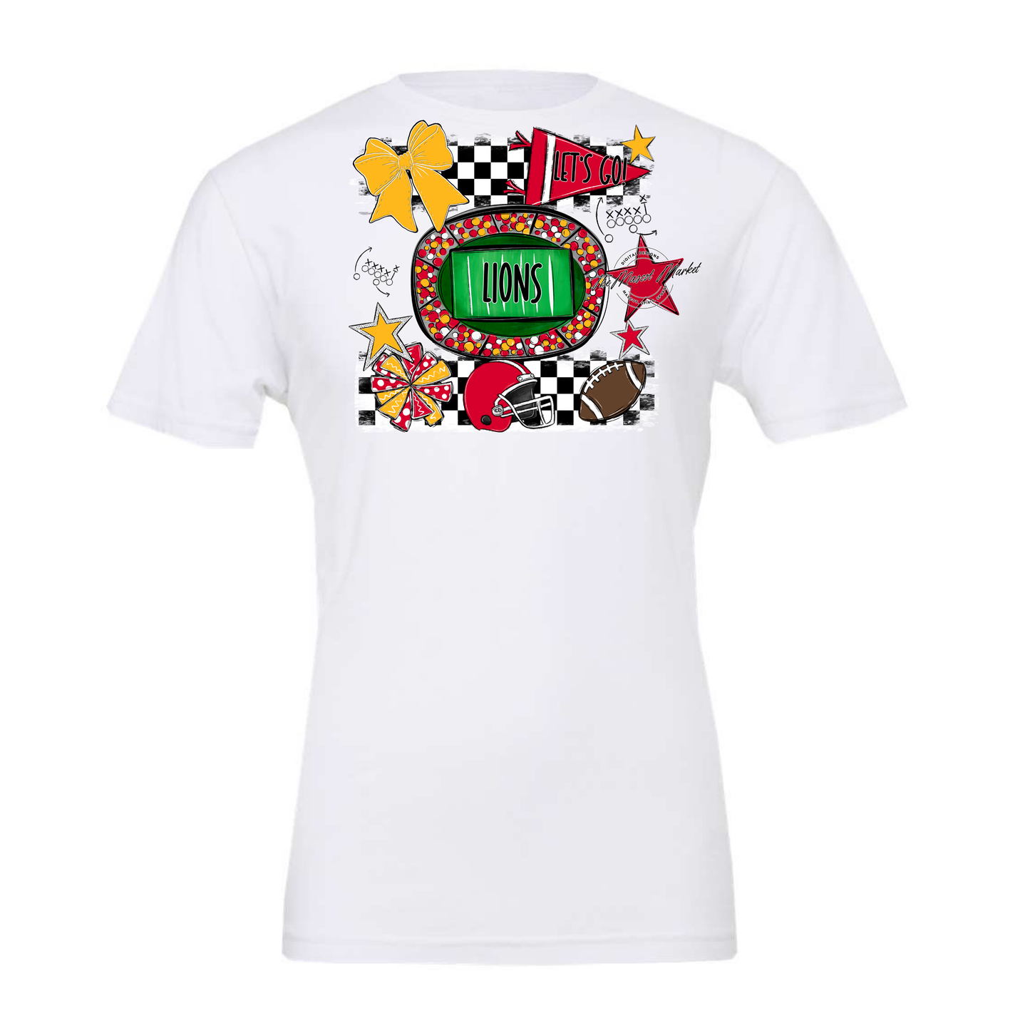 Lions Checkers Spirit Design-Red-Yellow