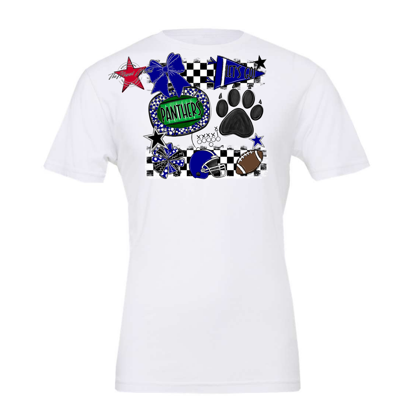 Panthers Checkers Mascot Spirit Design w Paw-Blue