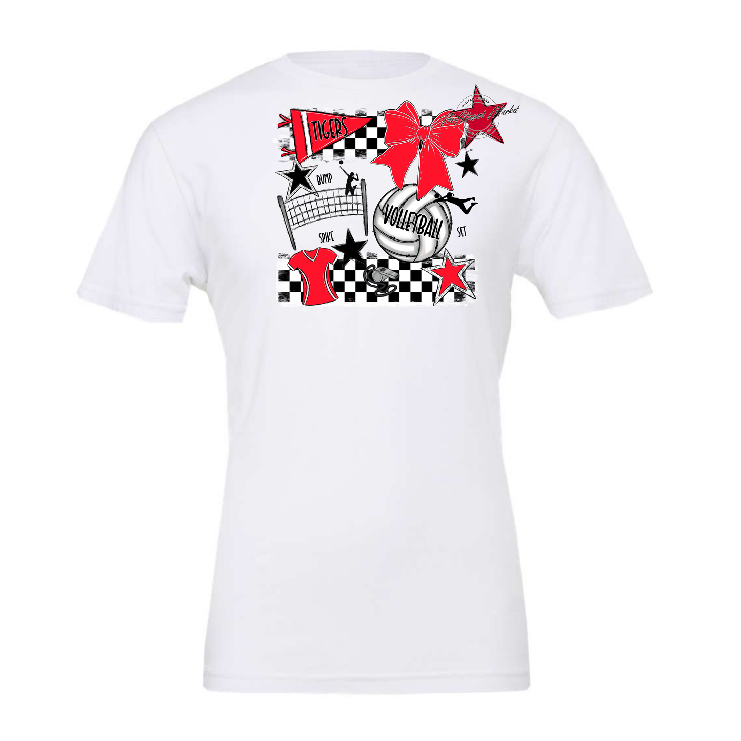Tigers Checkers Volleyball Spirit Design-Bright Red