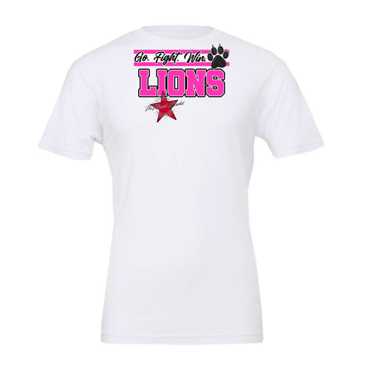 Lions Go Fight Win Mascot Lines-Pink