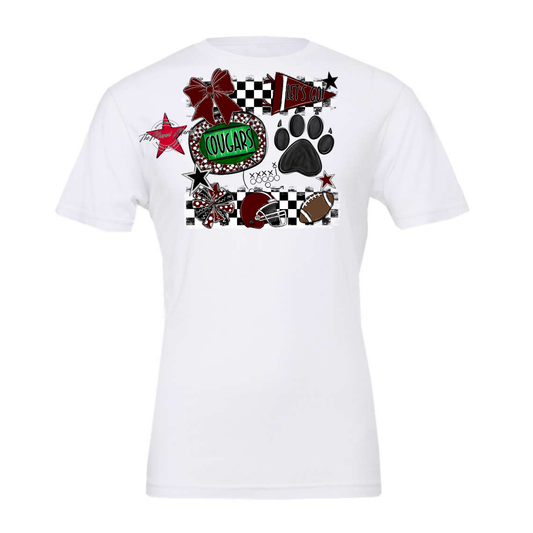 Cougars Checkers Mascot Spirit Design w Paw-Maroon