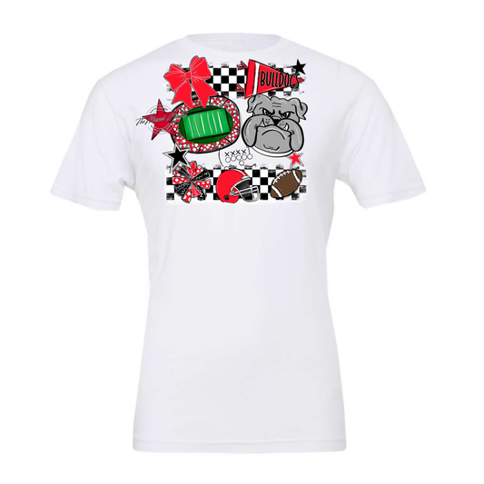 Bulldogs Checkers Mascot Spirit Design-Bright Red