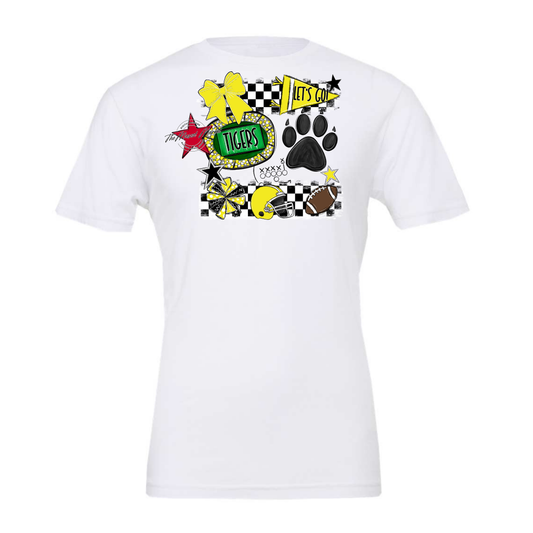 Tigers Checkers Mascot Spirit Design w Paw-Bright Yellow